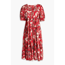 Nora Gathered Floral-Print Cotton-Blend Midi Dress