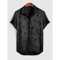 ZAFUL Jacquard Silky Short Sleeve Shirt - Black L