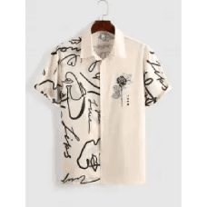 ZAFUL Graffiti Rose Printed Casual Shirt - Light Coffee M